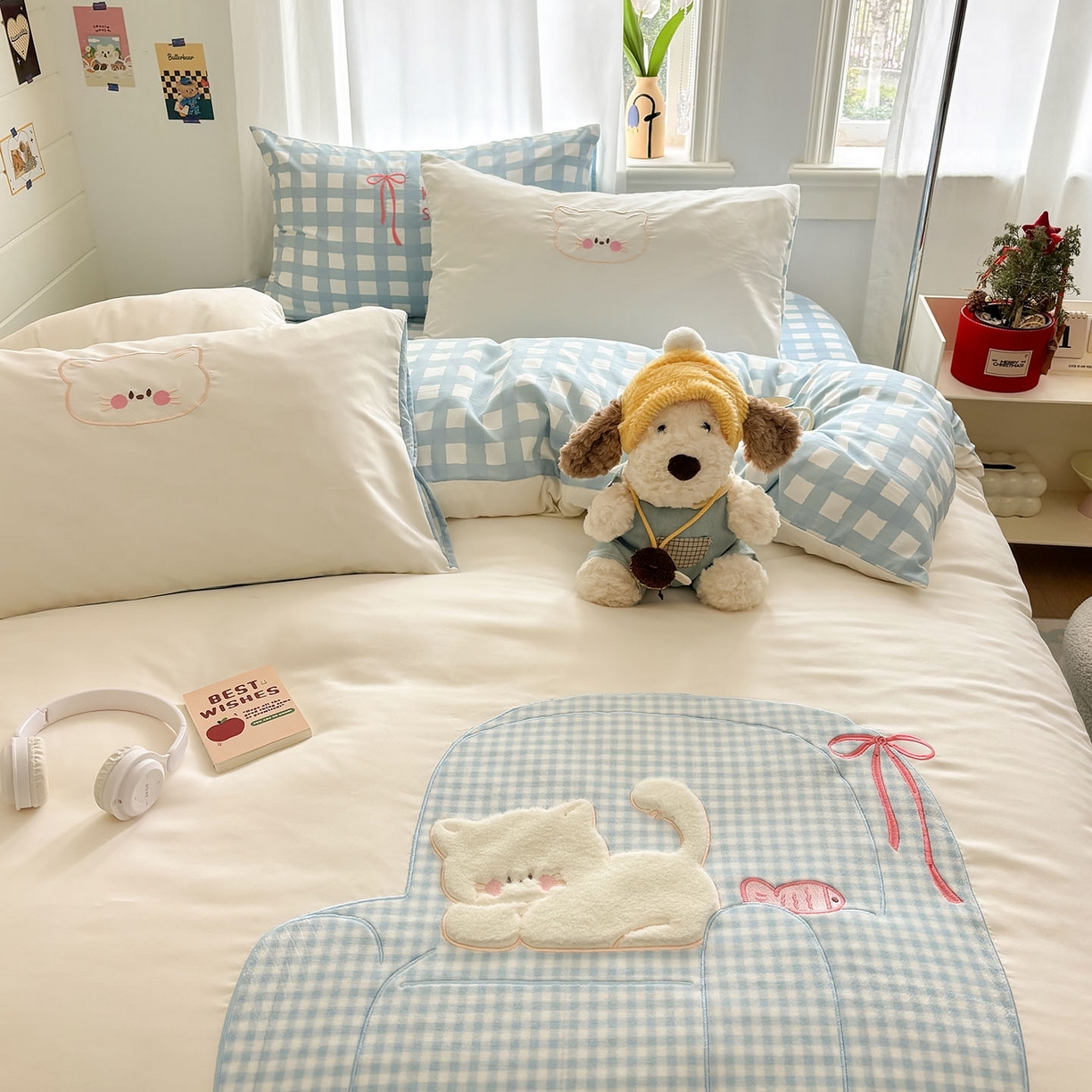 91家纺网 家纺一手货源 找家纺 我心家纺 2026新款卡通刺绣四件套 沙发猫-白