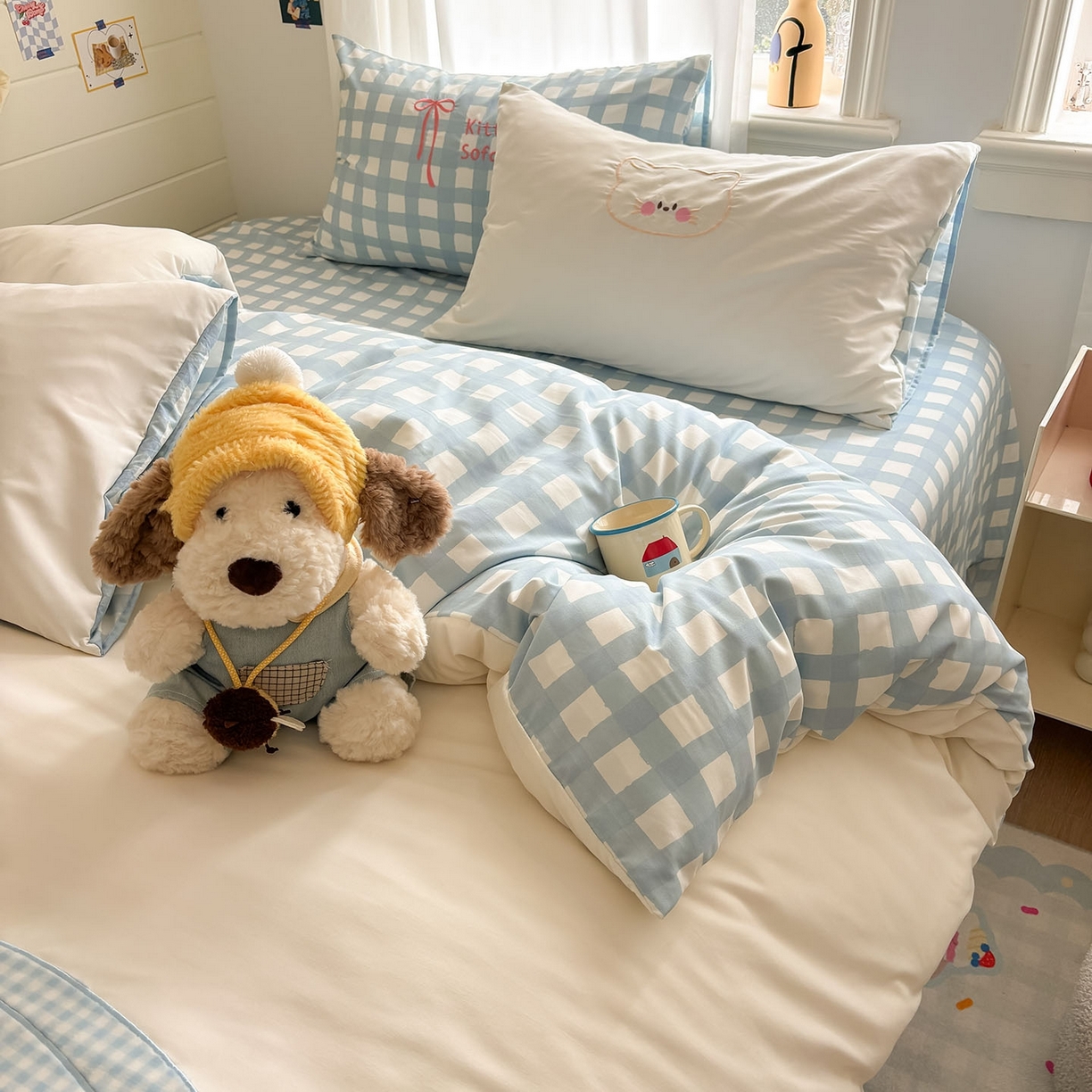 91家纺网 家纺一手货源 找家纺 我心家纺 2026新款卡通刺绣四件套 沙发猫-白