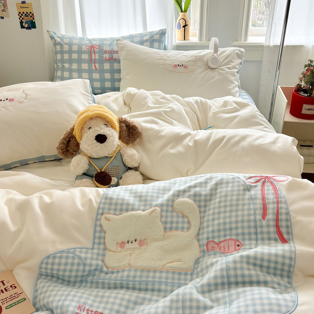 91家纺网 家纺一手货源 找家纺 我心家纺 2026新款卡通刺绣四件套 沙发猫-白