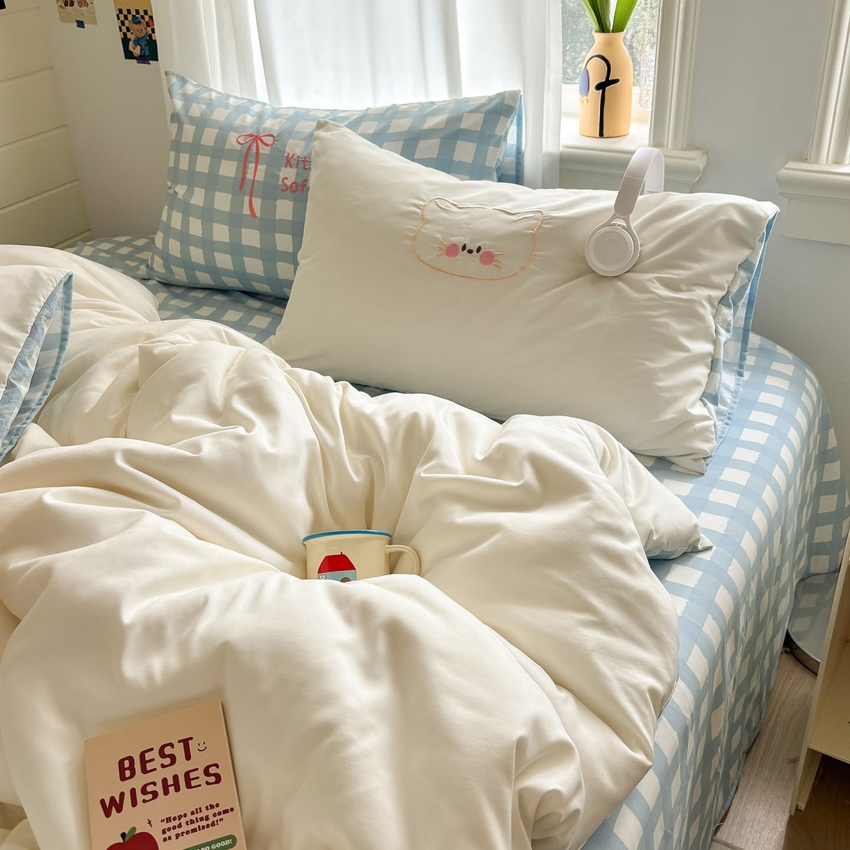 91家纺网 家纺一手货源 找家纺 我心家纺 2026新款卡通刺绣四件套 沙发猫-白