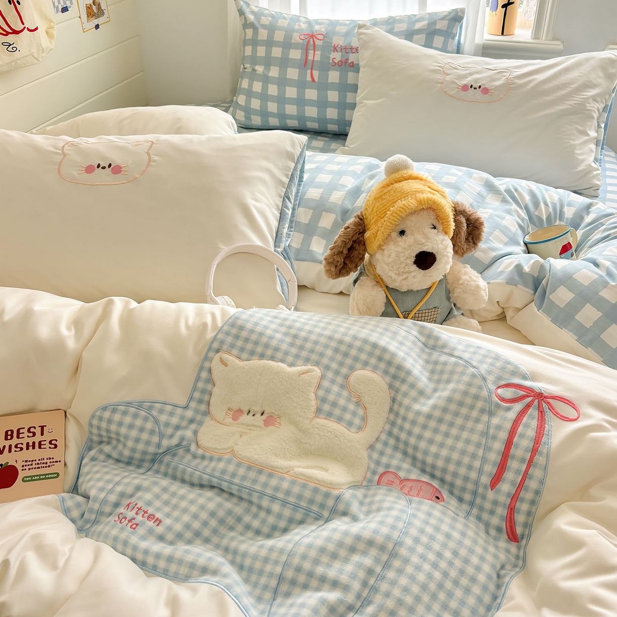 91家纺网 家纺一手货源 找家纺 我心家纺 2026新款卡通刺绣四件套 沙发猫-白