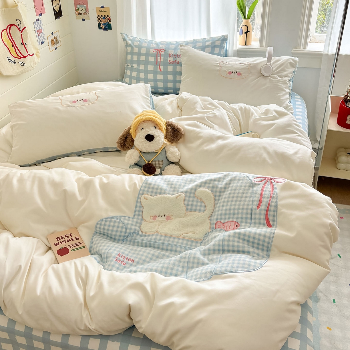 91家纺网 家纺一手货源 找家纺 我心家纺 2026新款卡通刺绣四件套 沙发猫-白