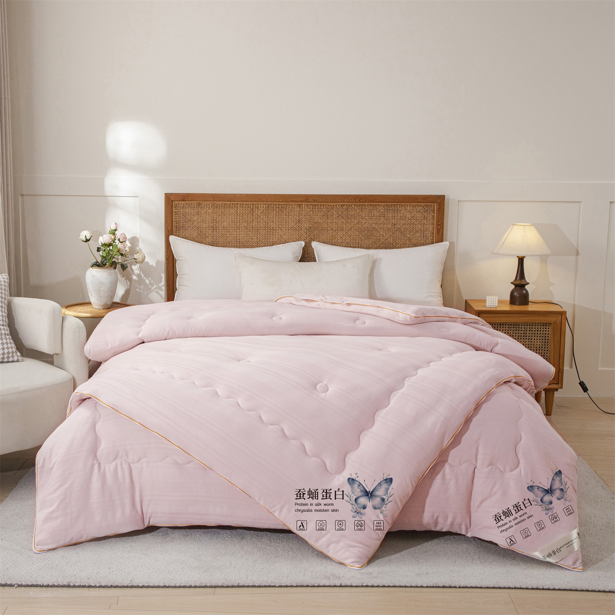 91家纺网 家纺一手货源 找家纺 小禹仔家纺 2026新款全棉提花拉链款蚕蛹蛋白子母被冬被春秋被夏被被子被芯加厚棉被-缎条系列 缎条-豆沙