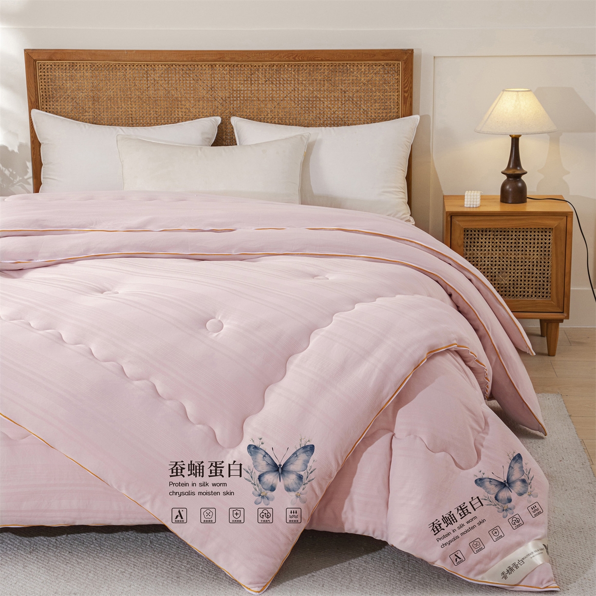 91家纺网 家纺一手货源 找家纺 小禹仔家纺 2026新款全棉提花拉链款蚕蛹蛋白子母被冬被春秋被夏被被子被芯加厚棉被-缎条系列 缎条-豆沙