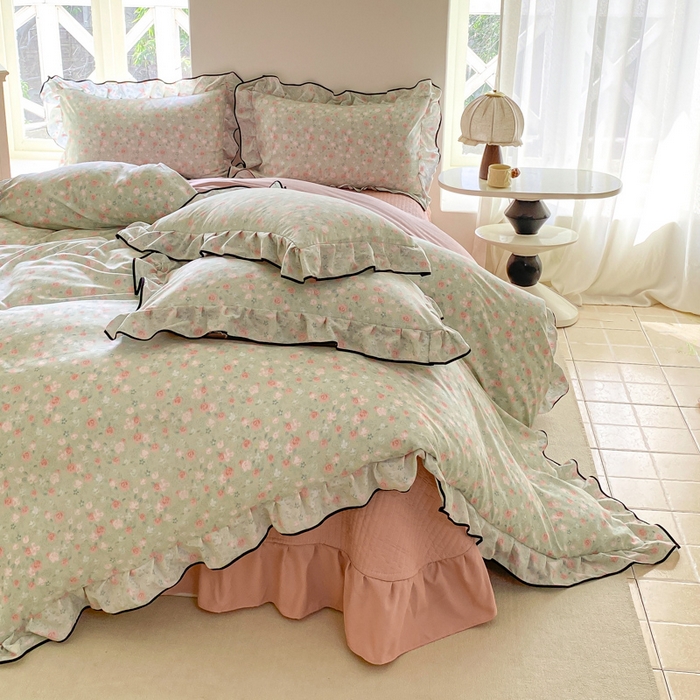 91家纺网 家纺一手货源 找家纺 仟网汇 2026新款A类赫本针织双层纱床盖四件套床盖夏被四件套 春晴