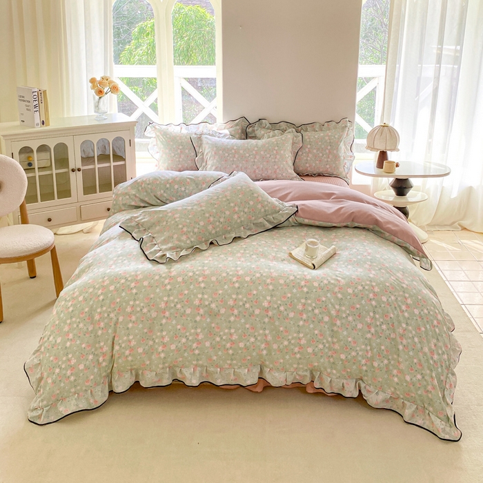 91家纺网 家纺一手货源 找家纺 仟网汇 2026新款A类赫本针织双层纱床盖四件套床盖夏被四件套 春晴