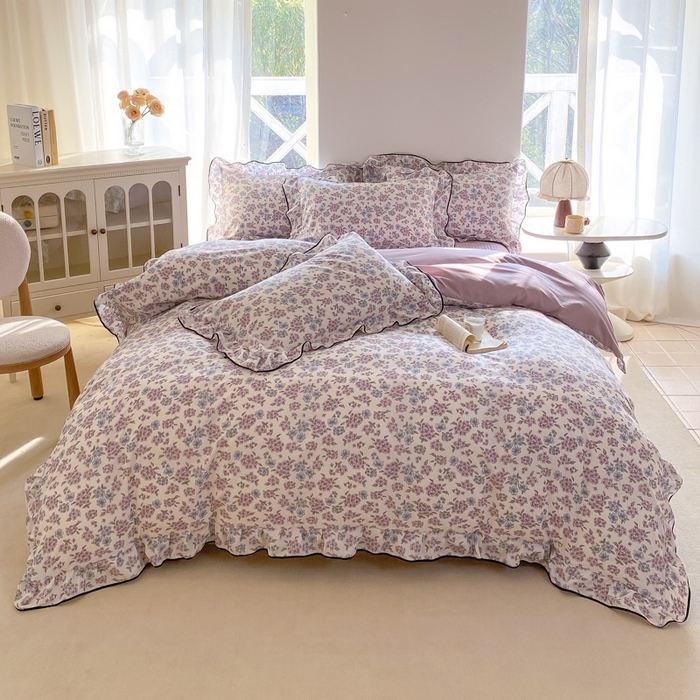 91家纺网 家纺一手货源 找家纺 仟网汇 2026新款A类赫本针织双层纱床盖四件套床盖夏被四件套 绮梦