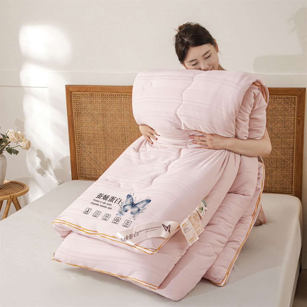 91家纺网 家纺一手货源 找家纺 小禹仔家纺 2026新款全棉提花拉链款蚕蛹蛋白子母被冬被春秋被夏被被子被芯加厚棉被-缎条系列 缎条-豆沙