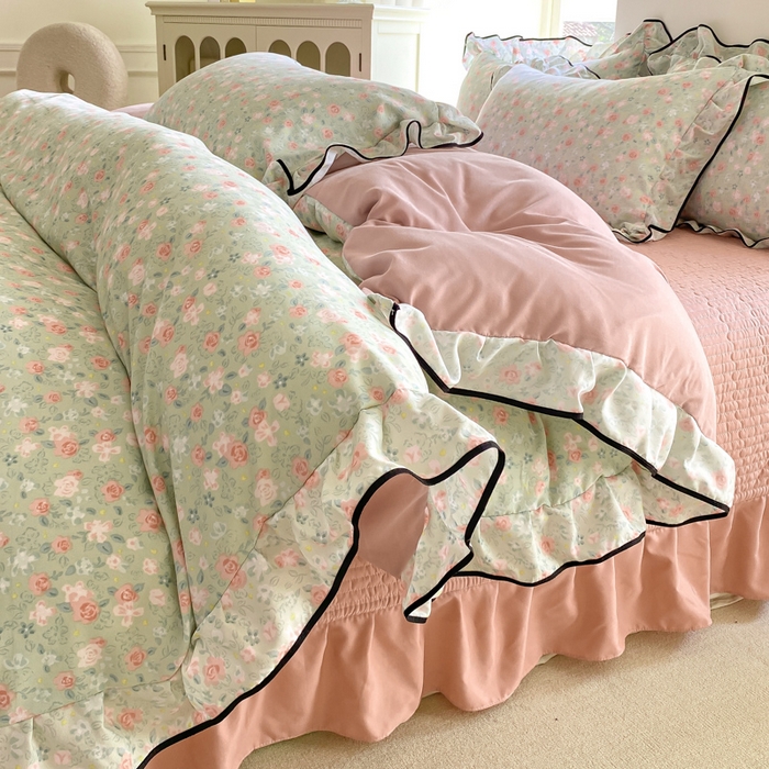 仟网汇 2026新款A类赫本针织双层纱床盖四件套床盖夏被四件套 春晴