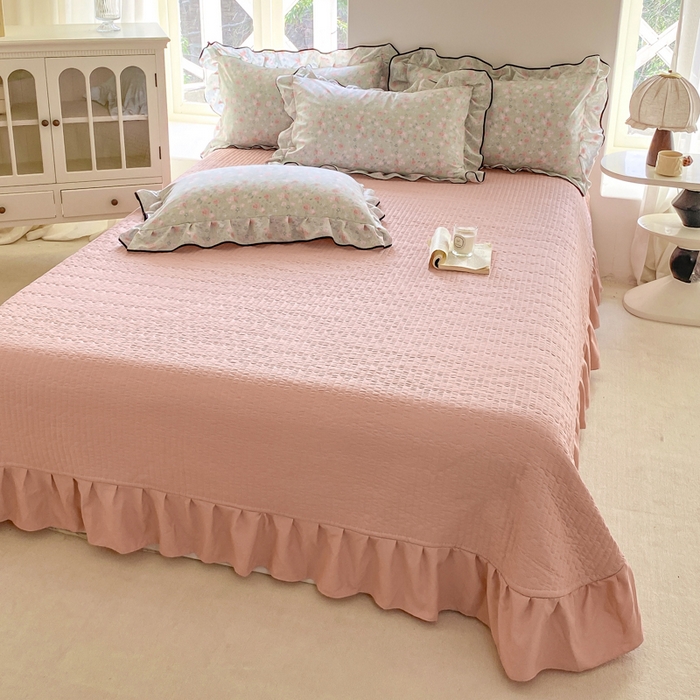 91家纺网 家纺一手货源 找家纺 仟网汇 2026新款A类赫本针织双层纱床盖四件套床盖夏被四件套 春晴