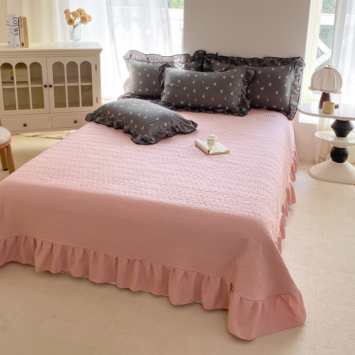 91家纺网 家纺一手货源 找家纺 仟网汇 2026新款A类赫本针织双层纱床盖四件套床盖夏被四件套 复古樱桃