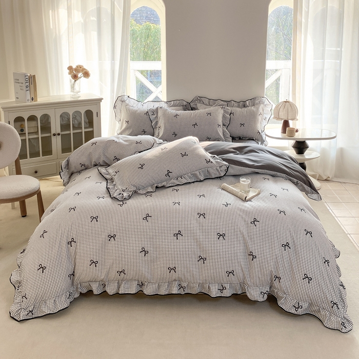 91家纺网 家纺一手货源 找家纺 仟网汇 2026新款A类赫本针织双层纱床盖四件套床盖夏被四件套 小香风