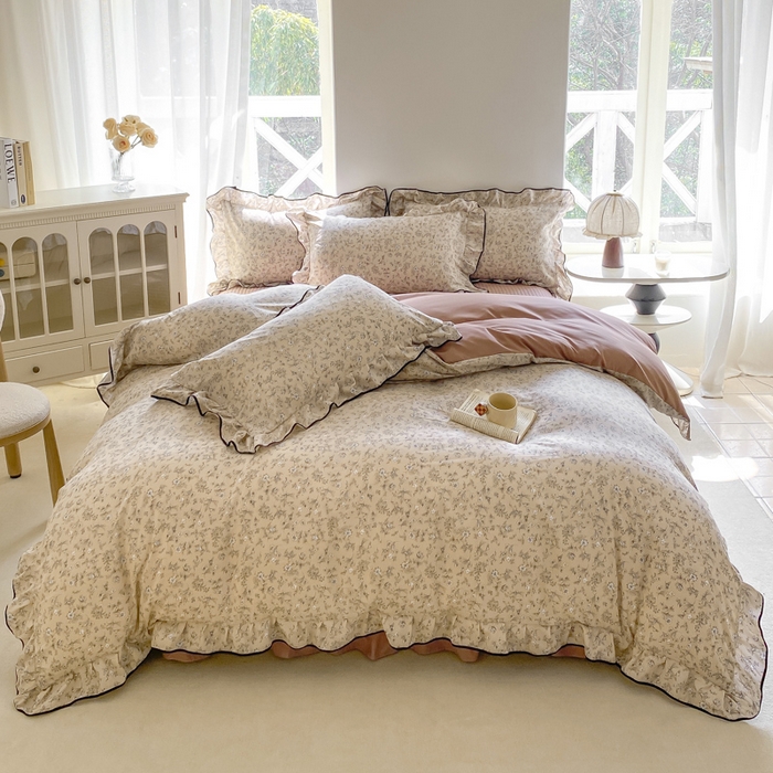 91家纺网 家纺一手货源 找家纺 仟网汇 2026新款A类赫本针织双层纱床盖四件套床盖夏被四件套 花满楼