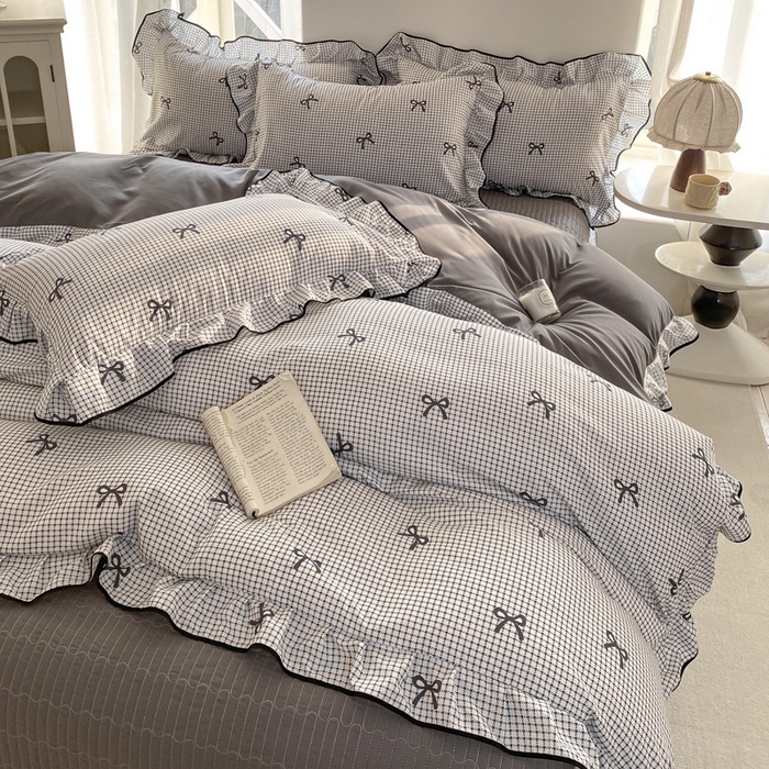 91家纺网 家纺一手货源 找家纺 仟网汇 2026新款A类赫本针织双层纱床盖四件套床盖夏被四件套 小香风