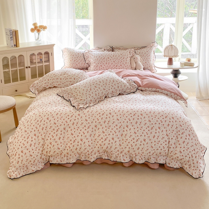 91家纺网 家纺一手货源 找家纺 仟网汇 2026新款A类赫本针织双层纱床盖四件套床盖夏被四件套 花季