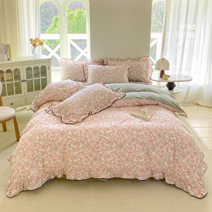 91家纺网 家纺一手货源 找家纺 仟网汇 2026新款A类赫本针织双层纱床盖四件套床盖夏被四件套 沐晴