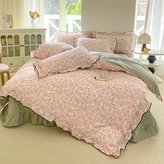 91家纺网 家纺一手货源 找家纺 仟网汇 2026新款A类赫本针织双层纱床盖四件套床盖夏被四件套 沐晴