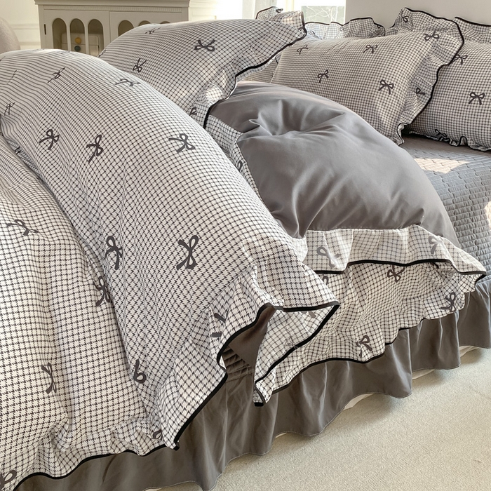 仟网汇 2026新款A类赫本针织双层纱床盖四件套床盖夏被四件套 小香风