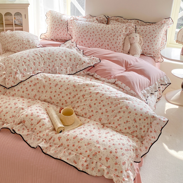 91家纺网 家纺一手货源 找家纺 仟网汇 2026新款A类赫本针织双层纱床盖四件套床盖夏被四件套 花季