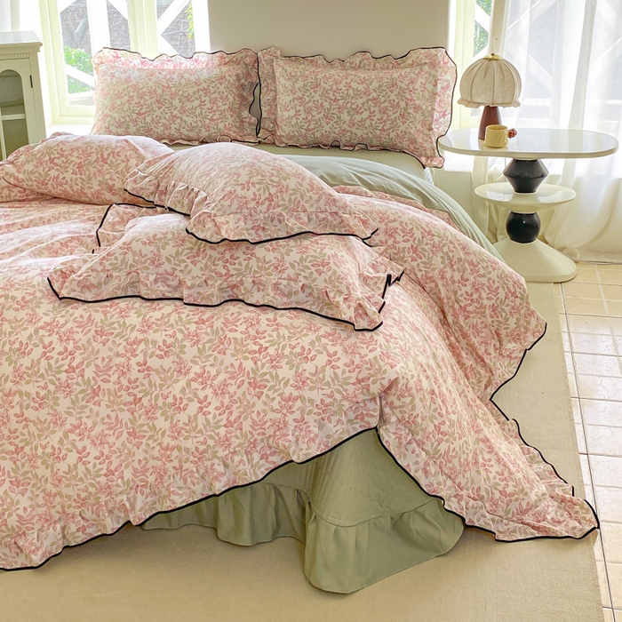 91家纺网 家纺一手货源 找家纺 仟网汇 2026新款A类赫本针织双层纱床盖四件套床盖夏被四件套 沐晴