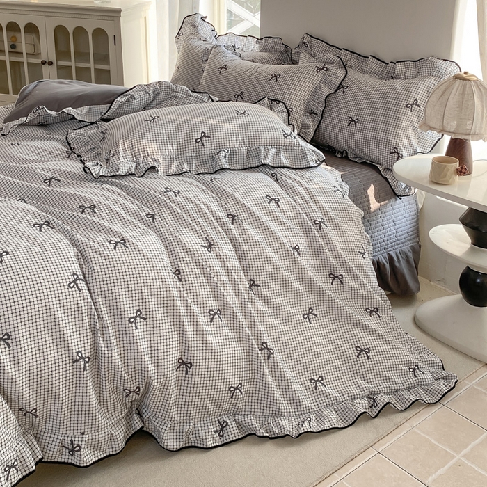 91家纺网 家纺一手货源 找家纺 仟网汇 2026新款A类赫本针织双层纱床盖四件套床盖夏被四件套 小香风