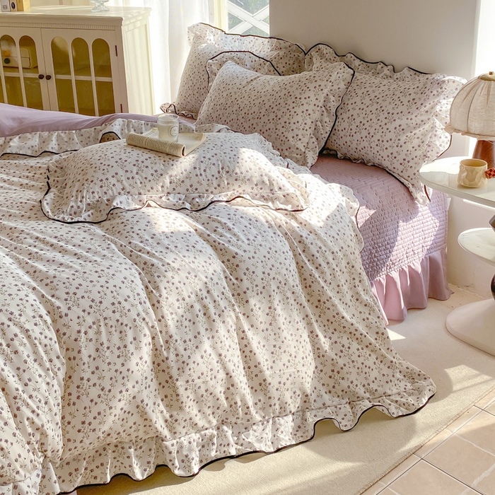 91家纺网 家纺一手货源 找家纺 仟网汇 2026新款A类赫本针织双层纱床盖四件套床盖夏被四件套 小紫花