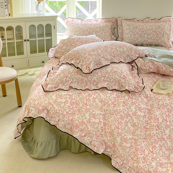 91家纺网 家纺一手货源 找家纺 仟网汇 2026新款A类赫本针织双层纱床盖四件套床盖夏被四件套 沐晴