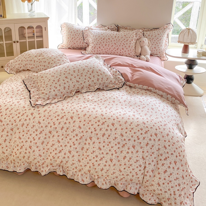 91家纺网 家纺一手货源 找家纺 仟网汇 2026新款A类赫本针织双层纱床盖四件套床盖夏被四件套 花季