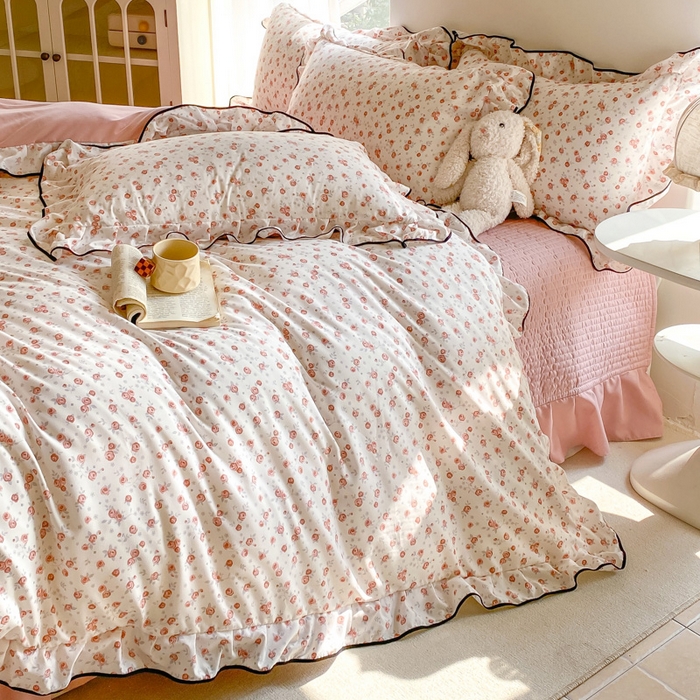 91家纺网 家纺一手货源 找家纺 仟网汇 2026新款A类赫本针织双层纱床盖四件套床盖夏被四件套 花季