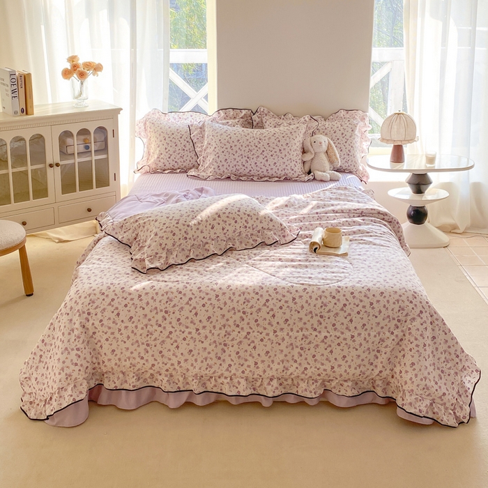 91家纺网 家纺一手货源 找家纺 仟网汇 2026新款A类赫本针织双层纱床盖四件套床盖夏被四件套 倾心