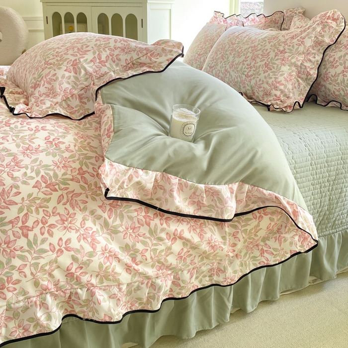 91家纺网 家纺一手货源 找家纺 仟网汇 2026新款A类赫本针织双层纱床盖四件套床盖夏被四件套 沐晴