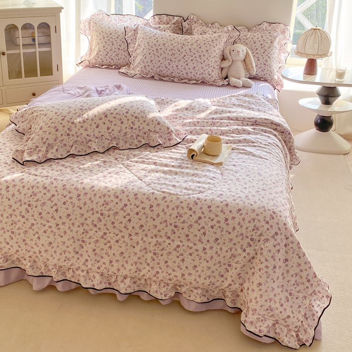 91家纺网 家纺一手货源 找家纺 仟网汇 2026新款A类赫本针织双层纱床盖四件套床盖夏被四件套 倾心