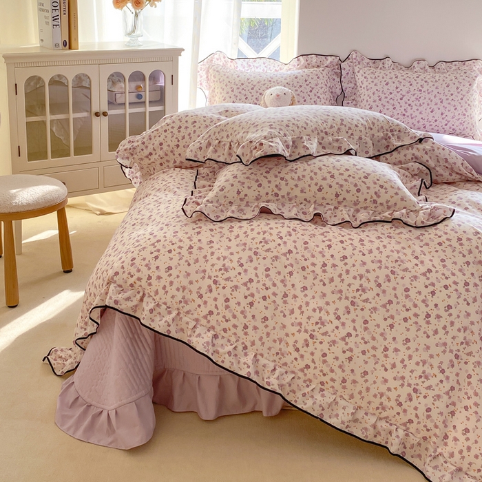 91家纺网 家纺一手货源 找家纺 仟网汇 2026新款A类赫本针织双层纱床盖四件套床盖夏被四件套 倾心