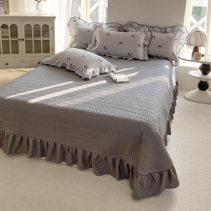 91家纺网 家纺一手货源 找家纺 仟网汇 2026新款A类赫本针织双层纱床盖四件套床盖夏被四件套 小香风