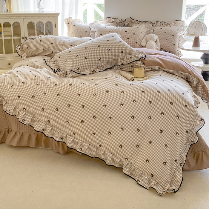 91家纺网 家纺一手货源 找家纺 仟网汇 2026新款A类赫本针织双层纱床盖四件套床盖夏被四件套 旺仔