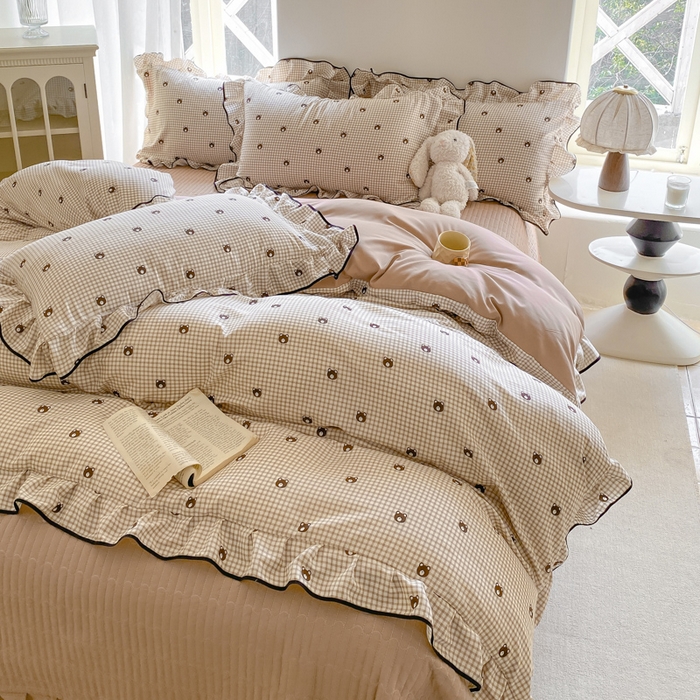 91家纺网 家纺一手货源 找家纺 仟网汇 2026新款A类赫本针织双层纱床盖四件套床盖夏被四件套 旺仔