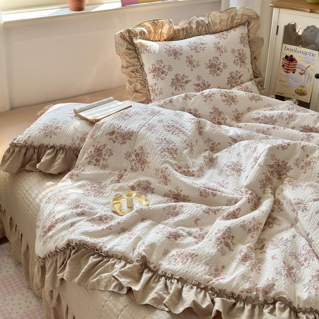 91家纺网 家纺一手货源 找家纺 禾沐 2026新款云感泡芙棉床盖夏被四件套AA款（夏被款） 小苍兰