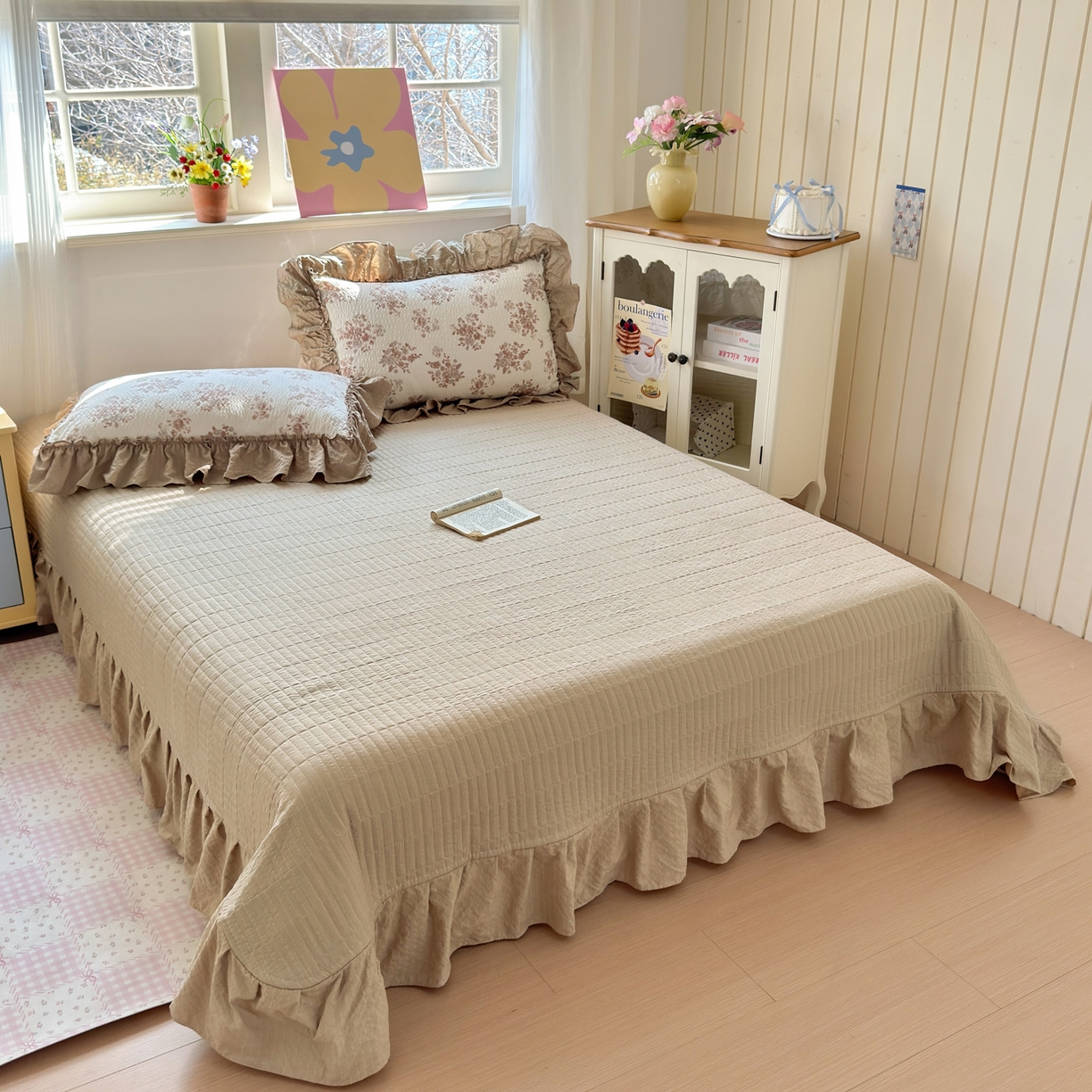 91家纺网 家纺一手货源 找家纺 禾沐 2026新款云感泡芙棉床盖夏被四件套AA款（夏被款） 小苍兰