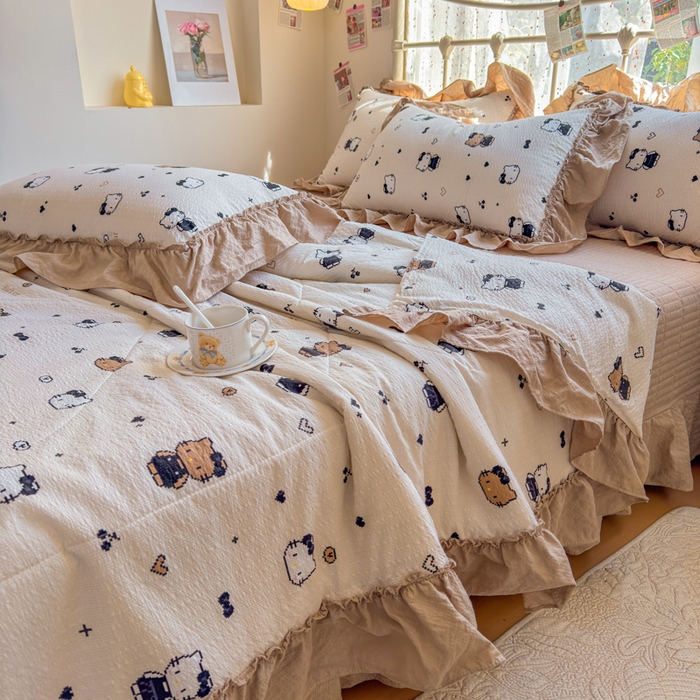 91家纺网 家纺一手货源 找家纺 梵希雅 2026新款泡芙纱床盖夏被四件套 奥利奥小猫