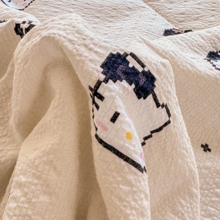 91家纺网 家纺一手货源 找家纺 梵希雅 2026新款泡芙纱床盖夏被四件套 奥利奥小猫