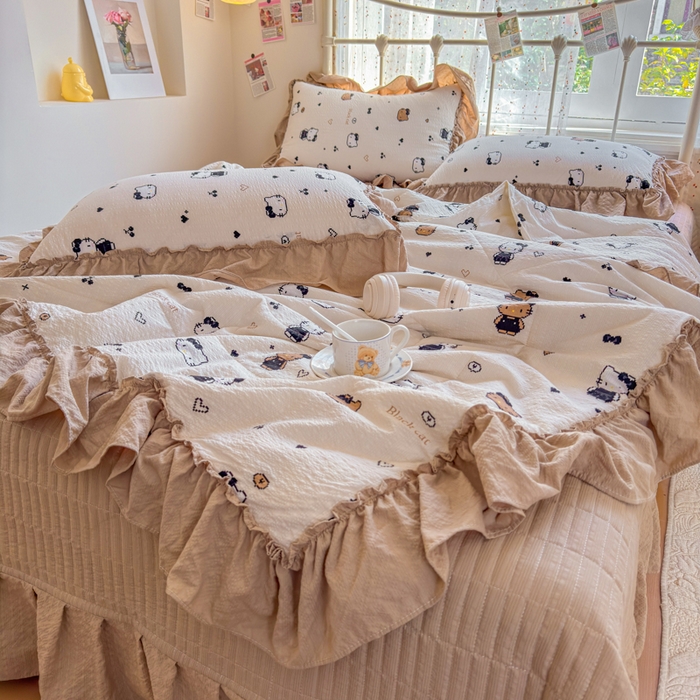 91家纺网 家纺一手货源 找家纺 梵希雅 2026新款泡芙纱床盖夏被四件套 奥利奥小猫