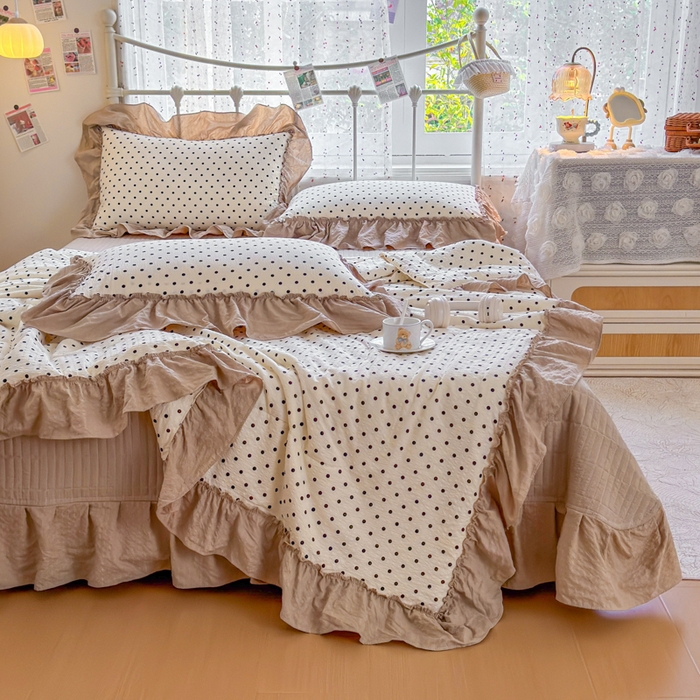 91家纺网 家纺一手货源 找家纺 梵希雅 2026新款泡芙纱床盖夏被四件套 波点