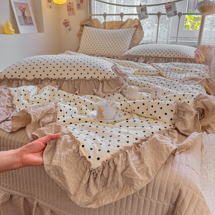 91家纺网 家纺一手货源 找家纺 梵希雅 2026新款泡芙纱床盖夏被四件套 波点