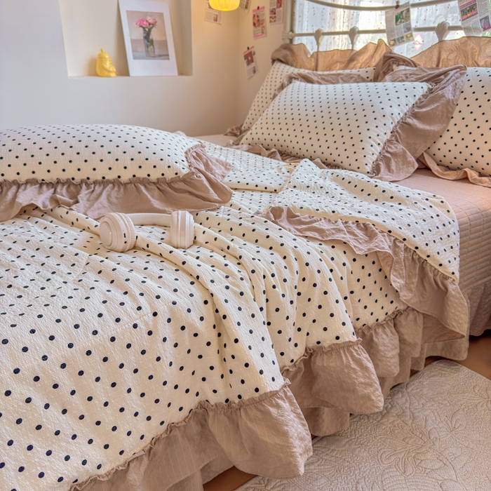 91家纺网 家纺一手货源 找家纺 梵希雅 2026新款泡芙纱床盖夏被四件套 波点