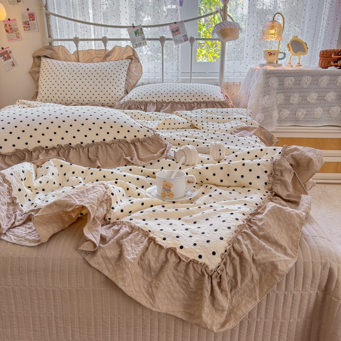 91家纺网 家纺一手货源 找家纺 梵希雅 2026新款泡芙纱床盖夏被四件套 波点