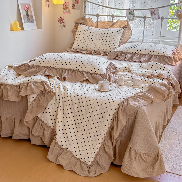 91家纺网 家纺一手货源 找家纺 梵希雅 2026新款泡芙纱床盖夏被四件套 波点