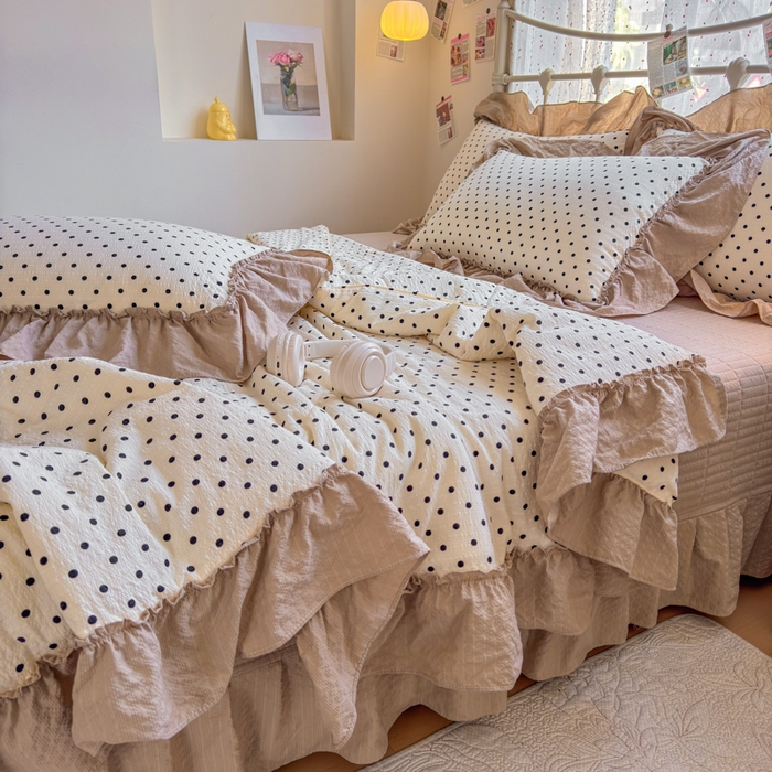 91家纺网 家纺一手货源 找家纺 梵希雅 2026新款泡芙纱床盖夏被四件套 波点