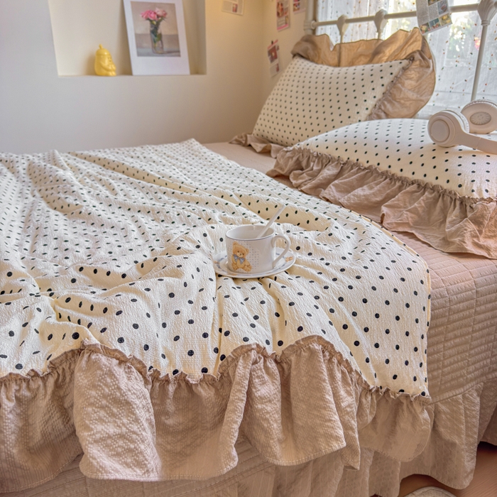 91家纺网 家纺一手货源 找家纺 梵希雅 2026新款泡芙纱床盖夏被四件套 波点