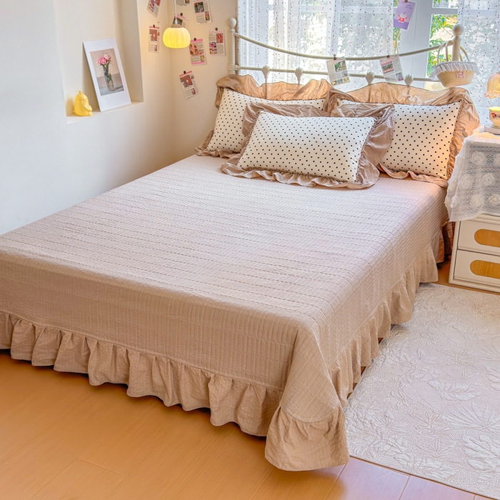 91家纺网 家纺一手货源 找家纺 梵希雅 2026新款泡芙纱床盖夏被四件套 波点