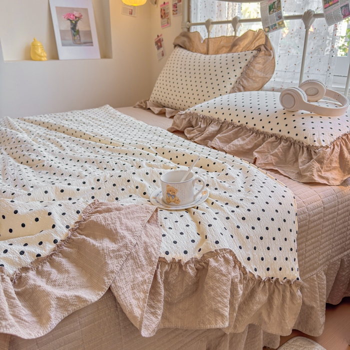 91家纺网 家纺一手货源 找家纺 梵希雅 2026新款泡芙纱床盖夏被四件套 波点